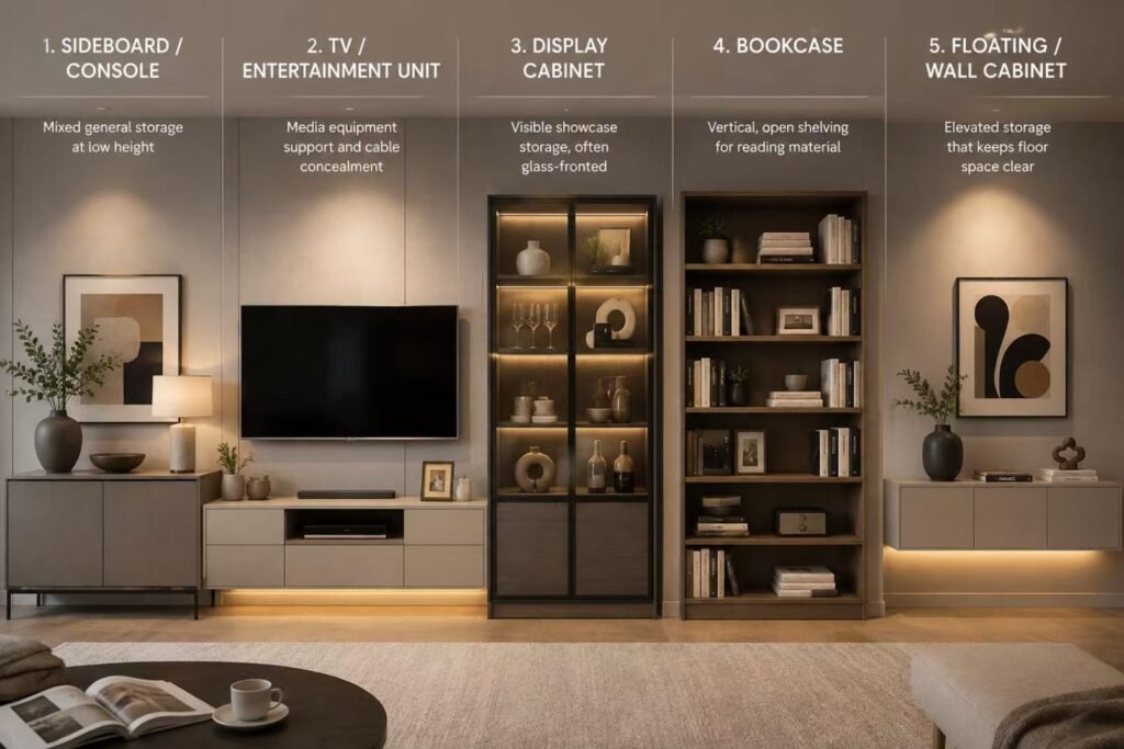Living room cabinet types comparison display