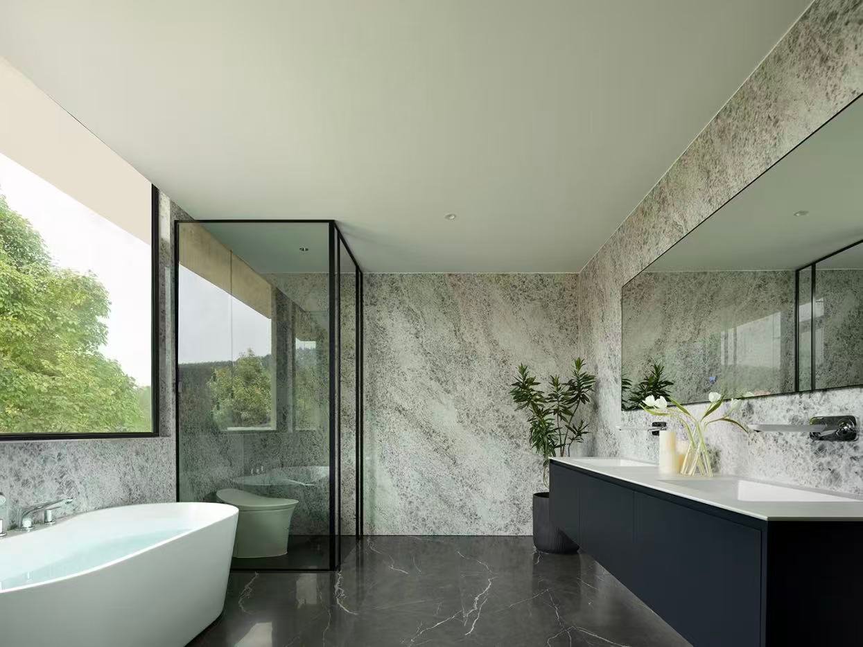 Luxury villa bathroom with custom vanity cabinets