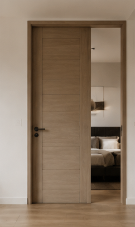 Modern wooden bedroom door with minimalist style