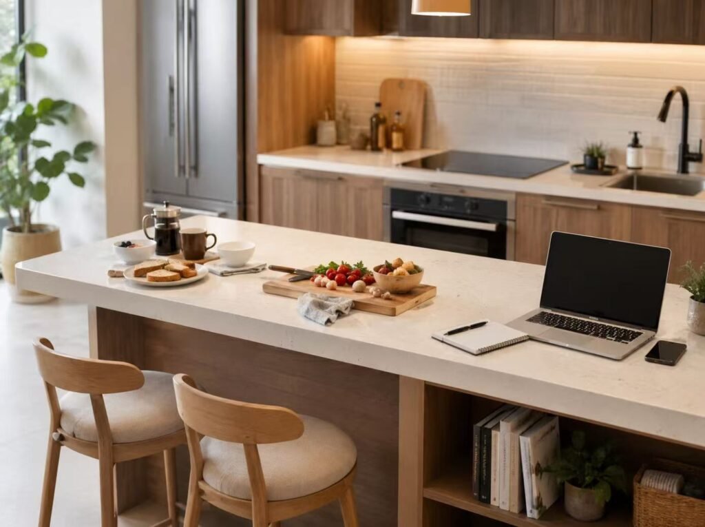 Multifunction apartment kitchen counter for breakfast prep and work
