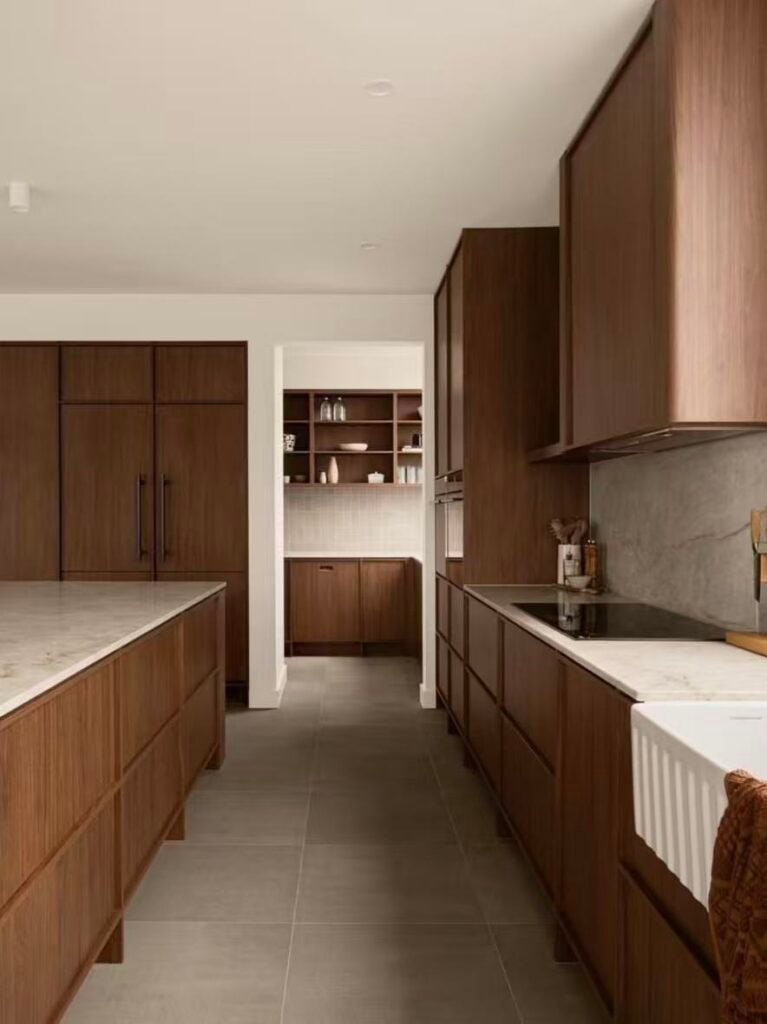 Natural wood kitchen cabinets with elegant interior design
