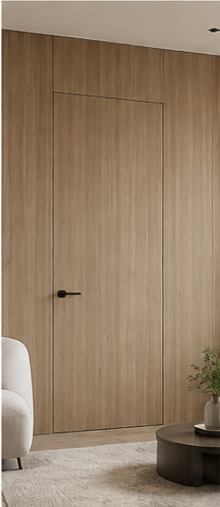 Natural wood veneer hidden door finish