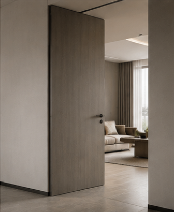 Modern pivot hidden door with concealed frame design
