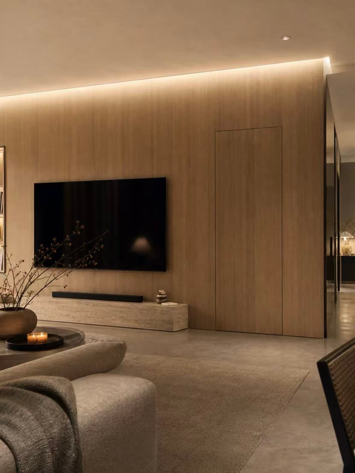 Residential TV wall hidden door design