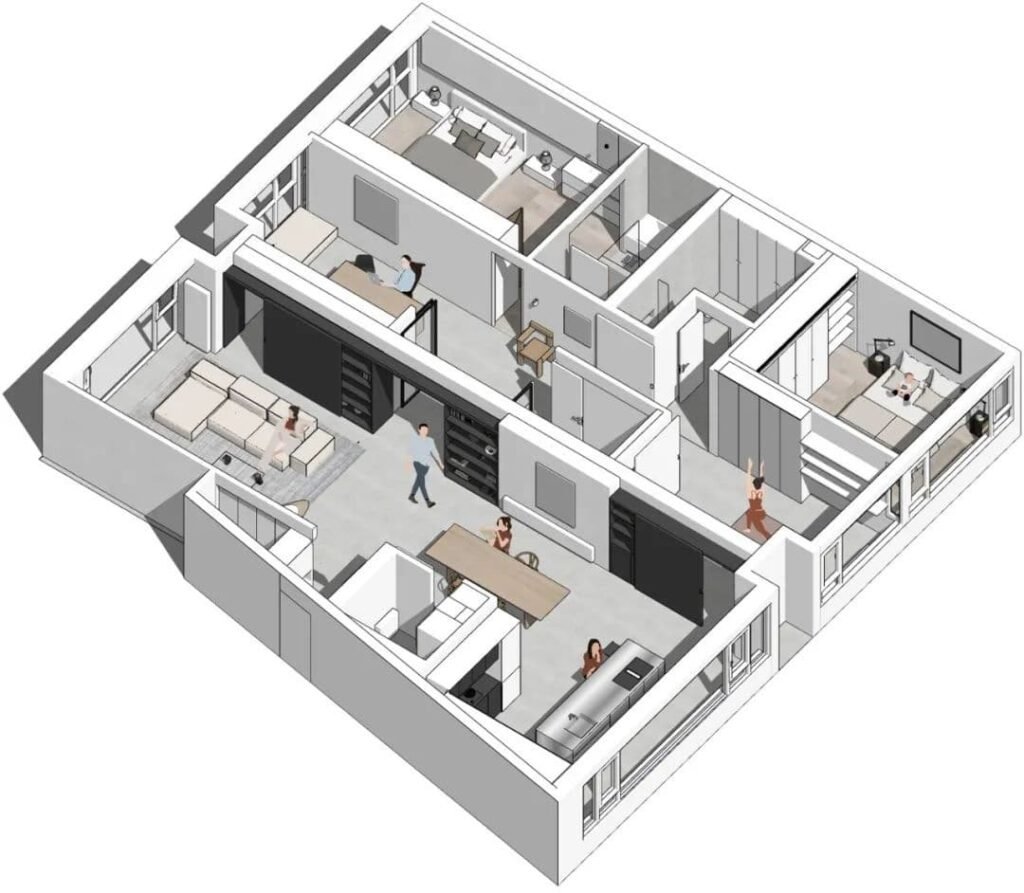 Serviced apartment furniture package 3D layout