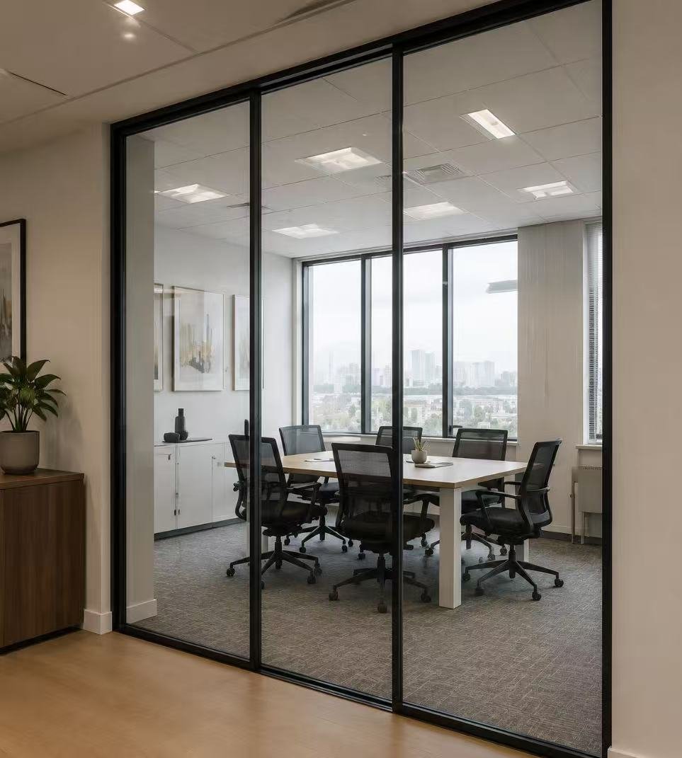 Sliding glass partition doors for offices