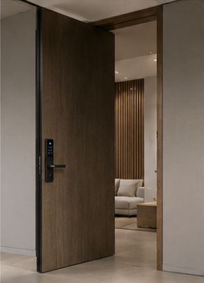 Smart lock wooden pivot door