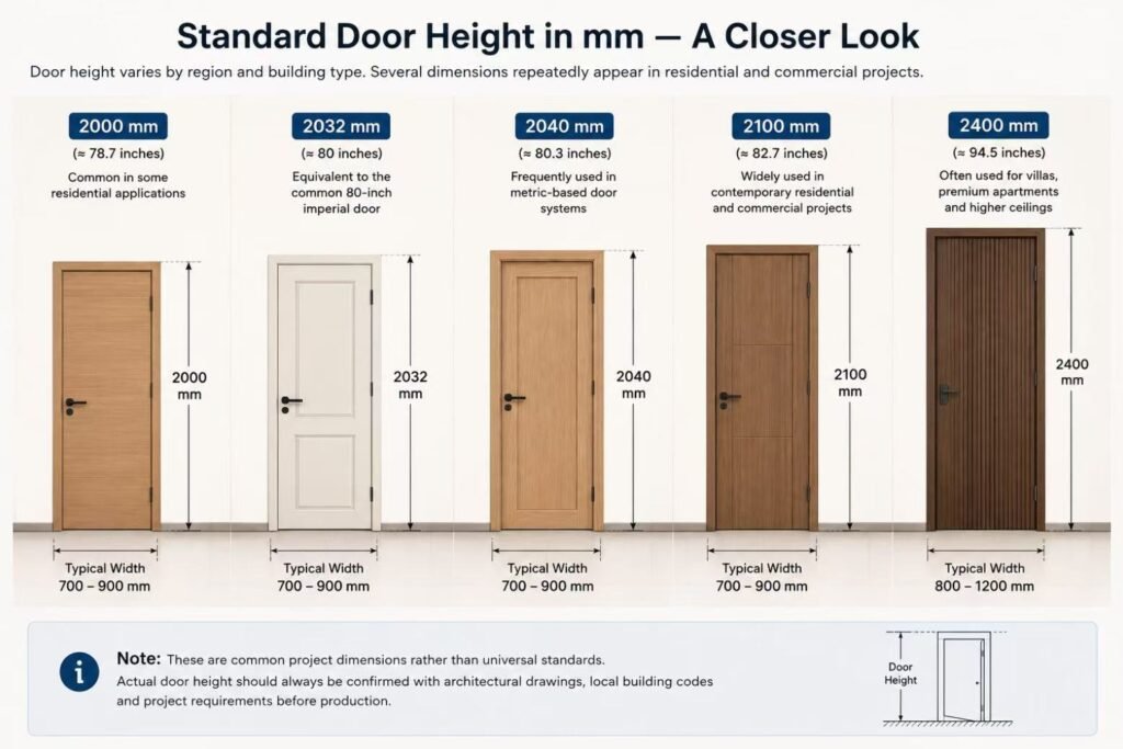 Standard door height comparison in millimeters