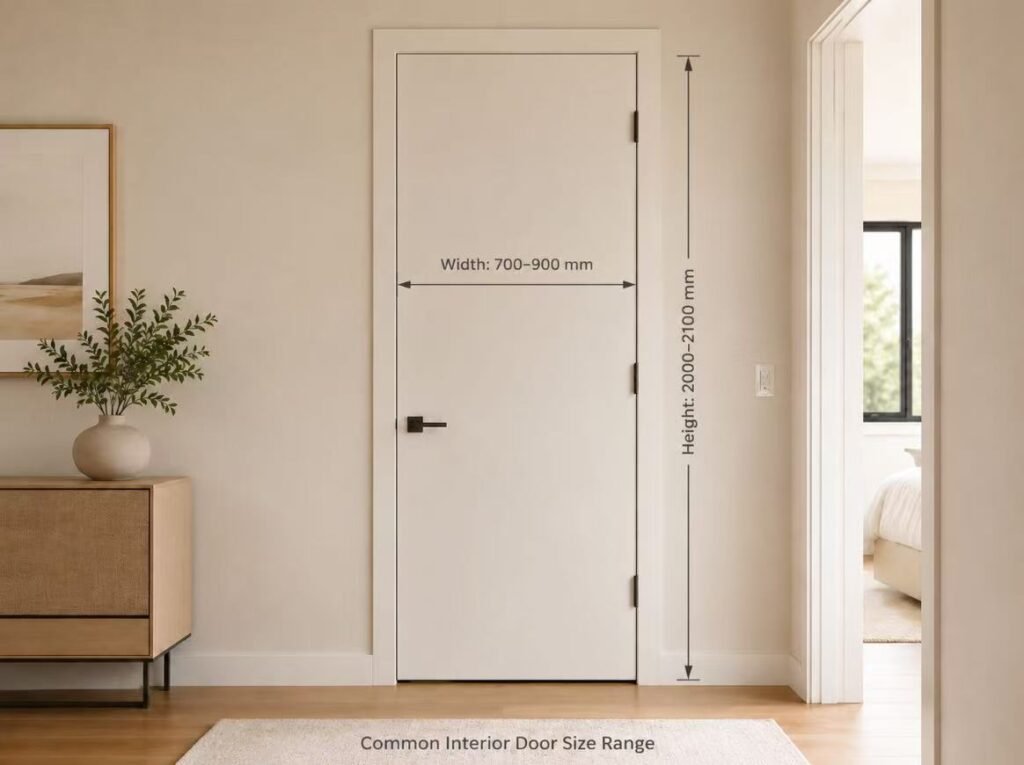 Standard interior door size range in millimeters