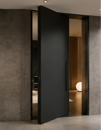 Modern steel pivot entry door