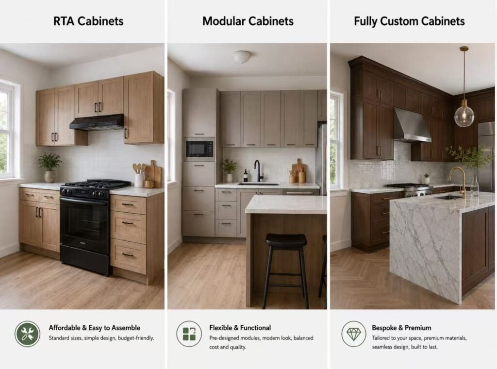 Stock modular custom kitchen cabinet types