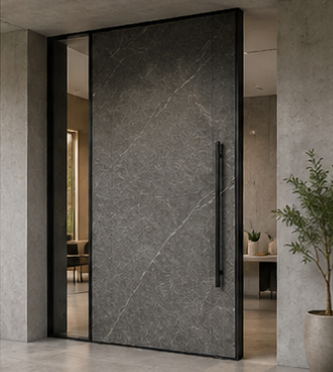 Stone look surface luxury pivot door