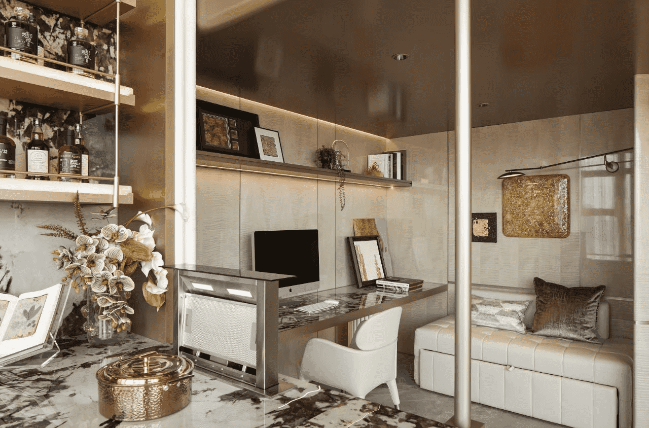 Custom furniture and integrated storage for studio apartment