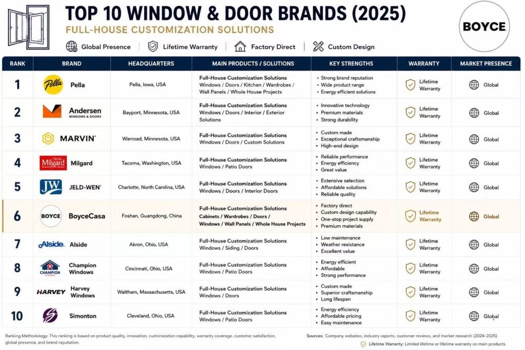 Top window and door brands comparison chart