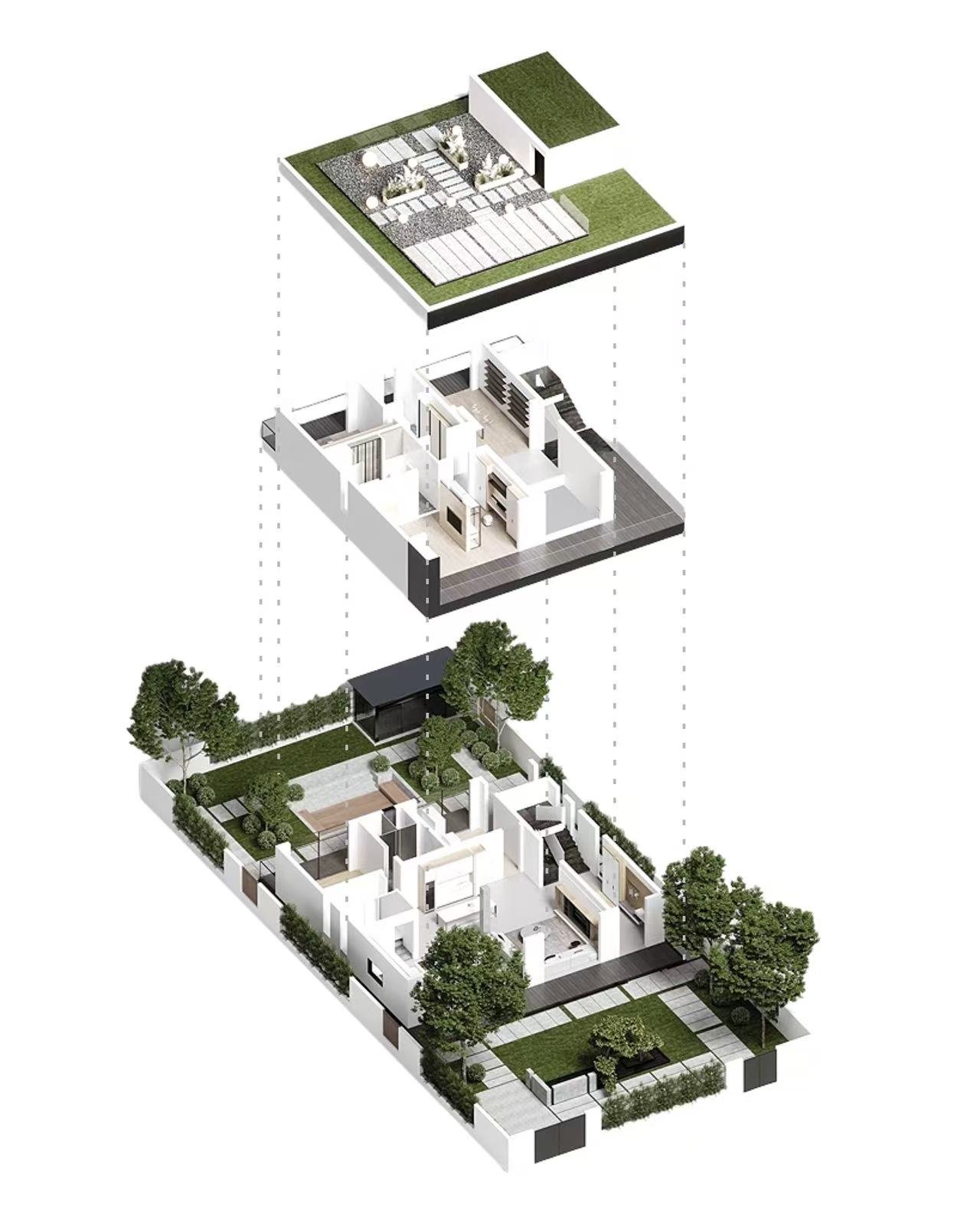 Villa 3D exploded view for space planning