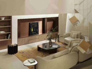 villa double height tv wall cabinetry.jpg Double-height villa with integrated TV wall cabinetry