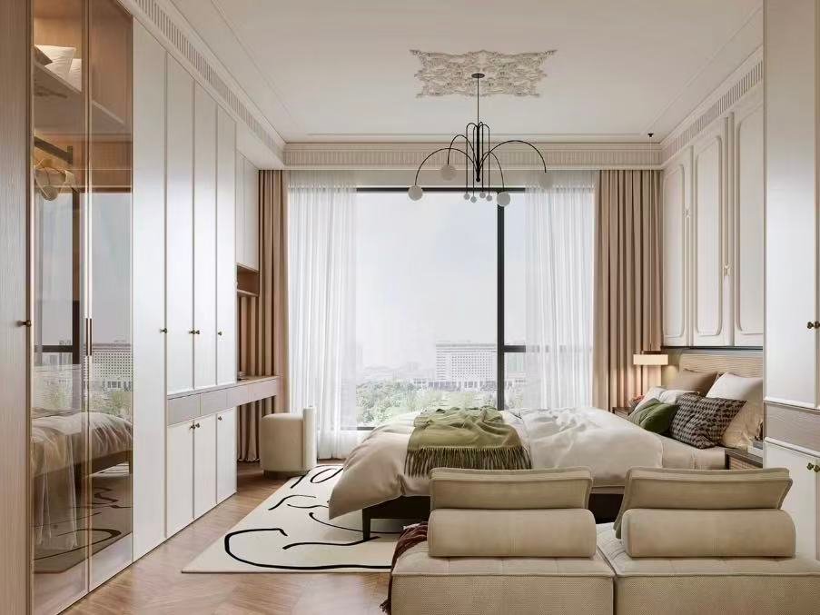 Villa master bedroom glass wardrobe design