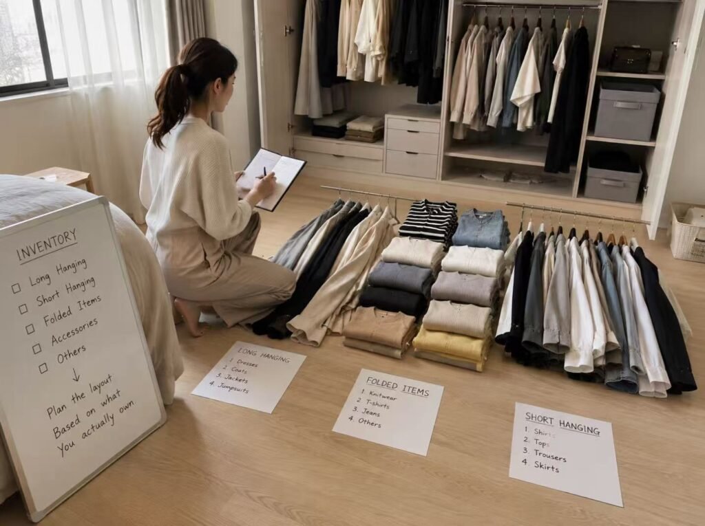 Wardrobe clothing inventory before storage planning