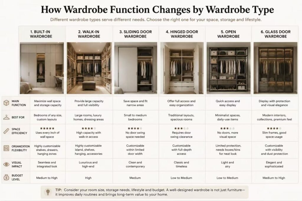 Comparison of six wardrobe types and functions