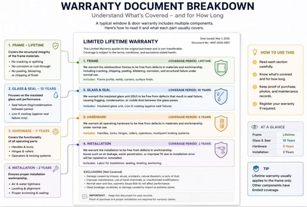 Window warranty coverage sections explained visually