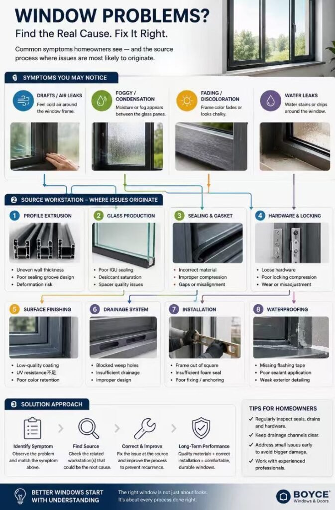 Window defect diagnosis source workstation infographic