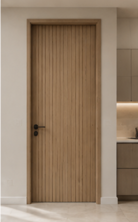 Wood slat panel door with textured finish