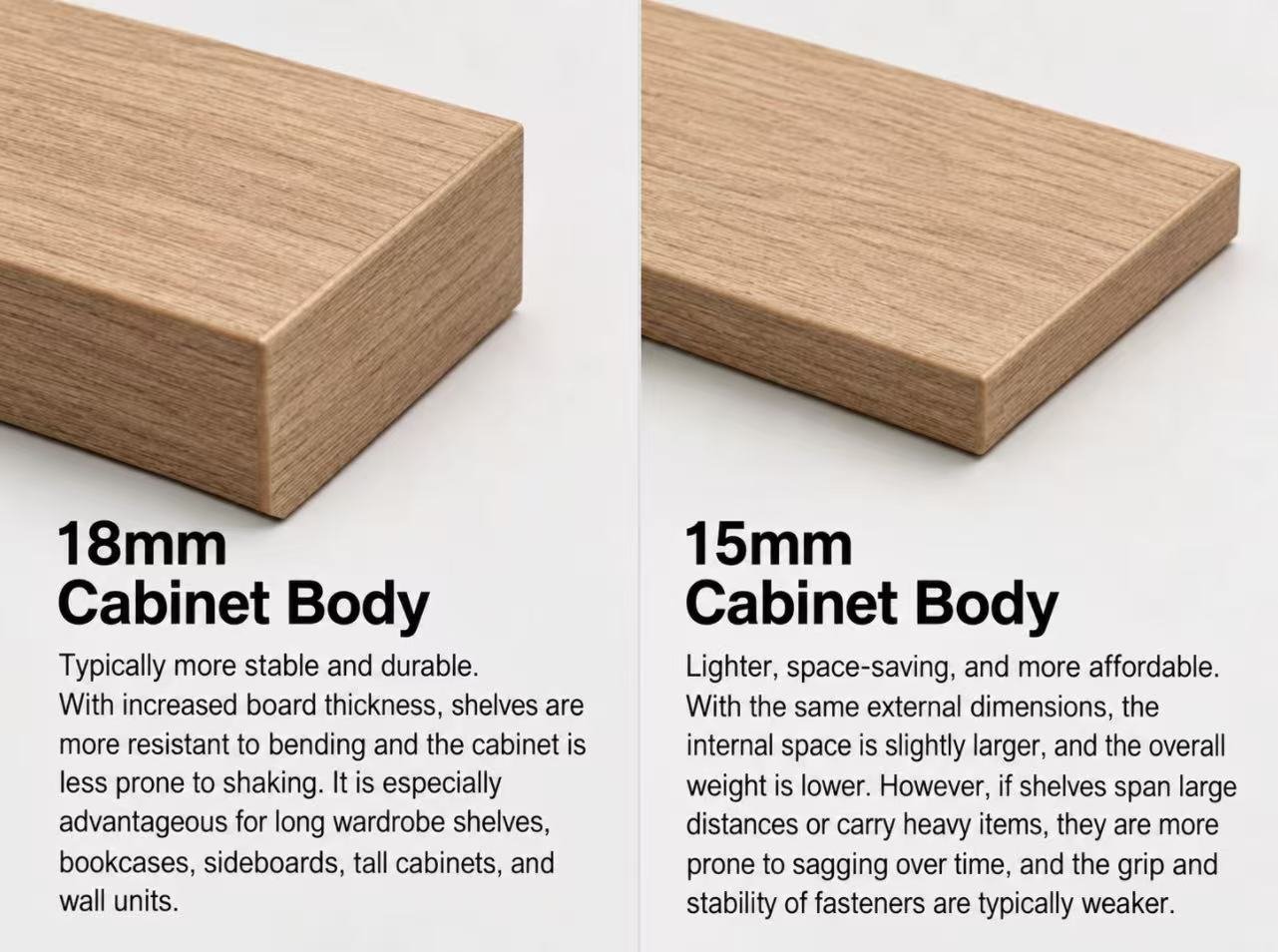 18mm and 15mm cabinet body thickness comparison