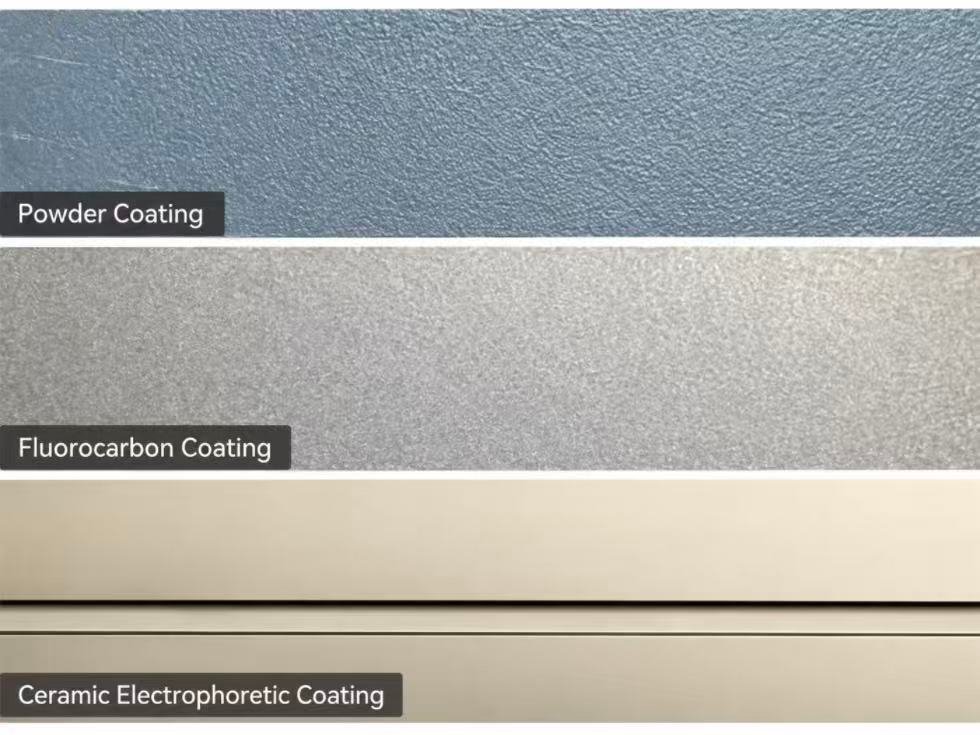 Aluminum window surface finish coating sample comparison