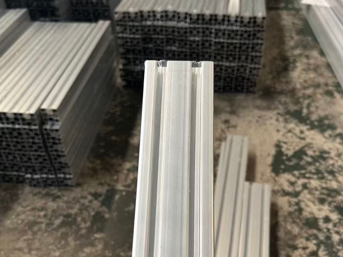 Aluminum window profile at factory production site