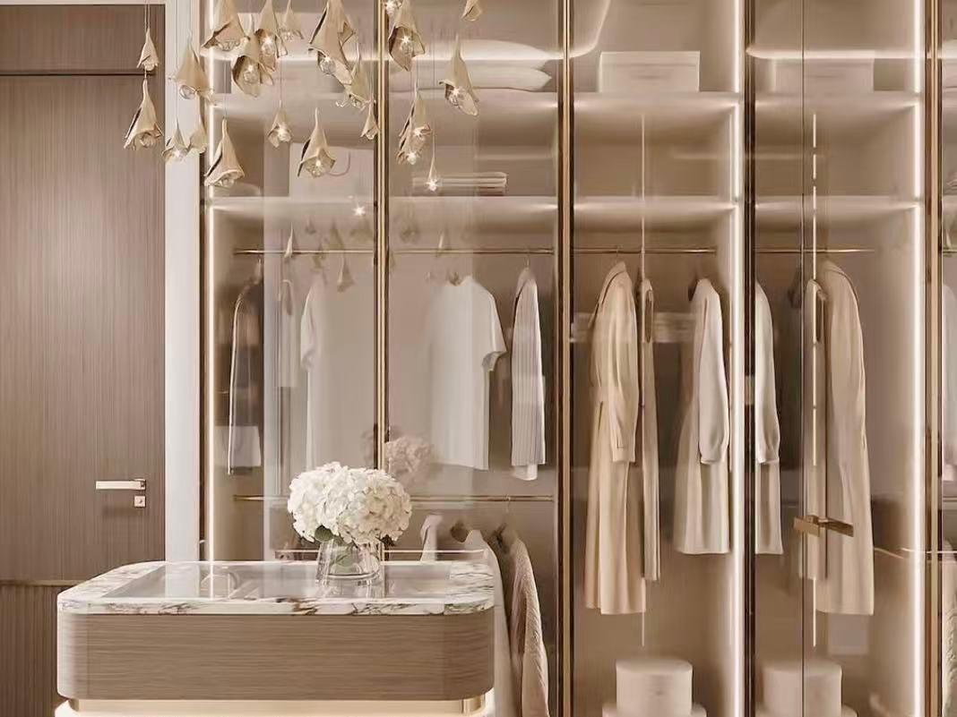 Clear tempered glass wardrobe door system