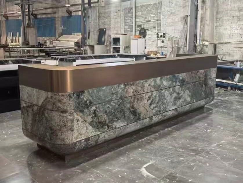 Custom marble reception counter assembled in factory