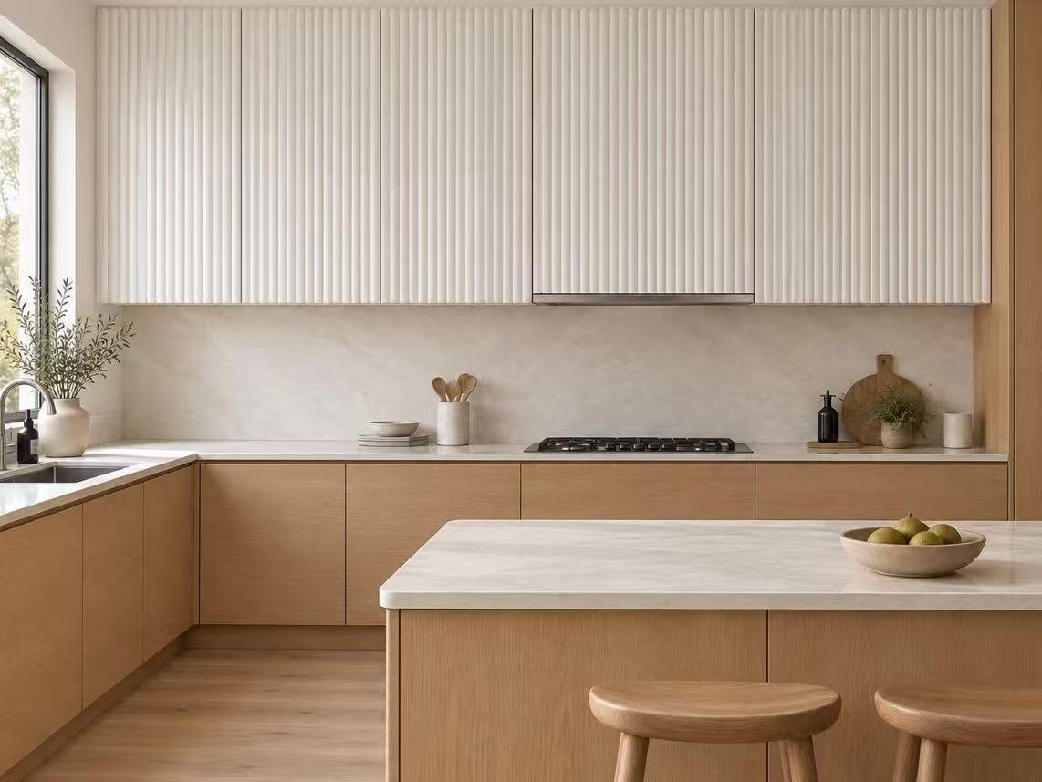 Fluted ribbed luxury kitchen cabinet door