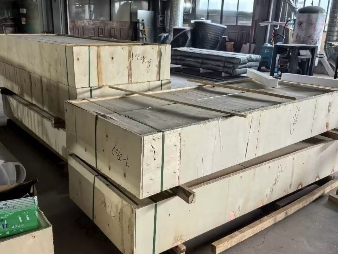 Custom interior doors packed at the factory for project delivery