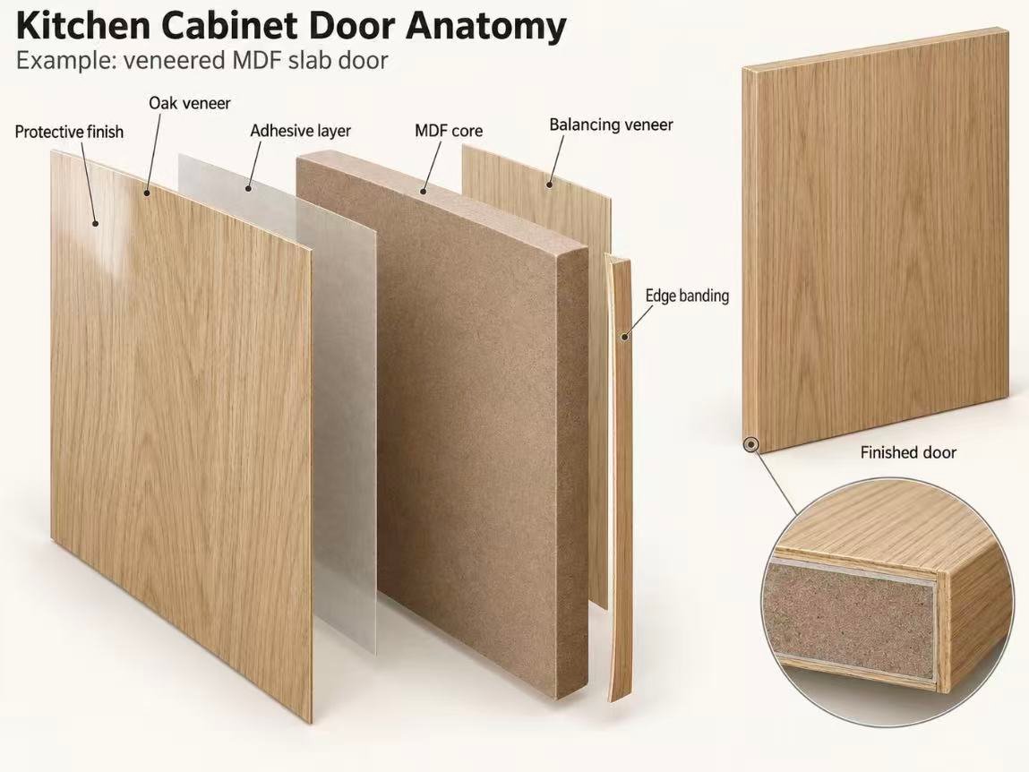 Kitchen cabinet door anatomy with MDF core