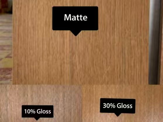 Matte 10 percent and 30 percent gloss wood finish comparison