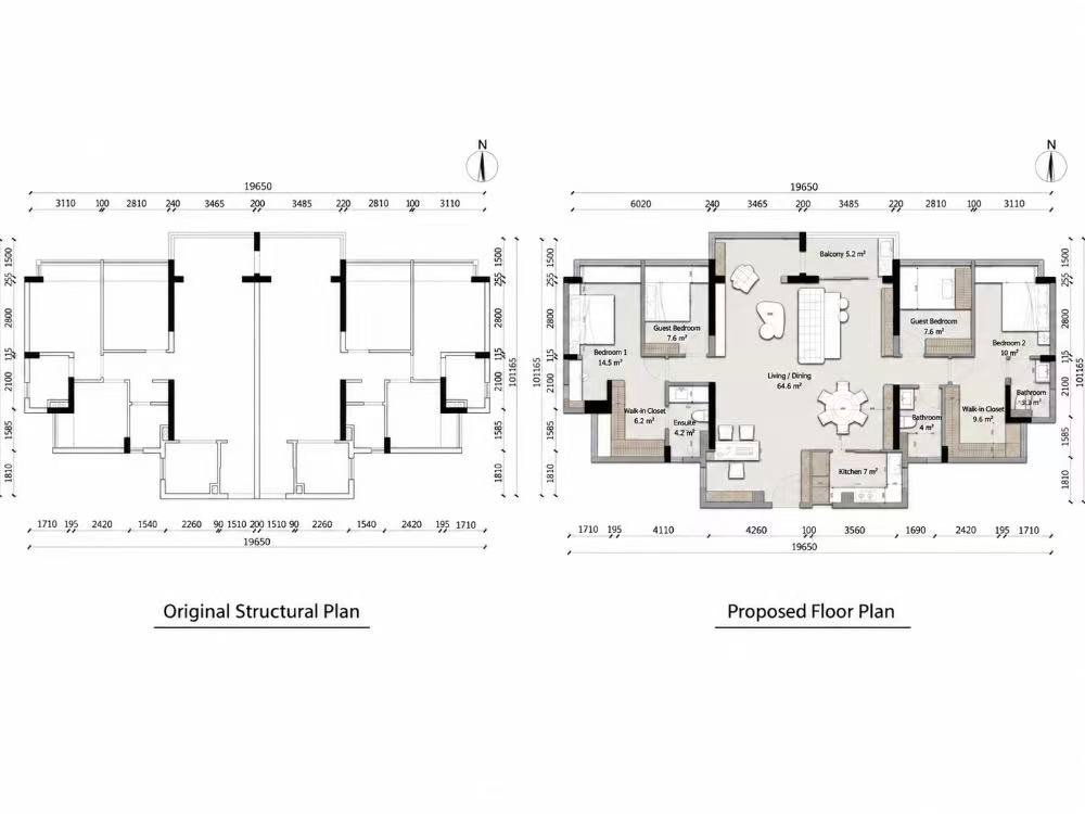 Mirrored apartment floor plan used for unit layout control
