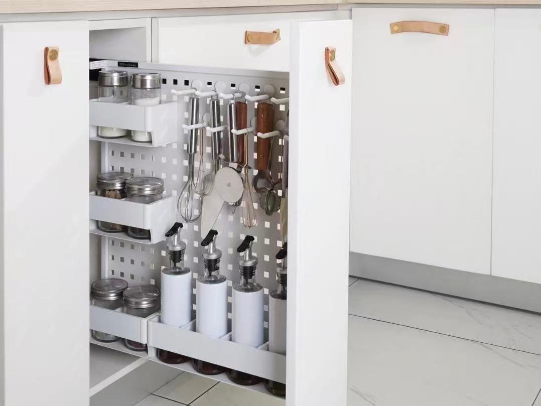 Narrow kitchen cabinet pull out storage