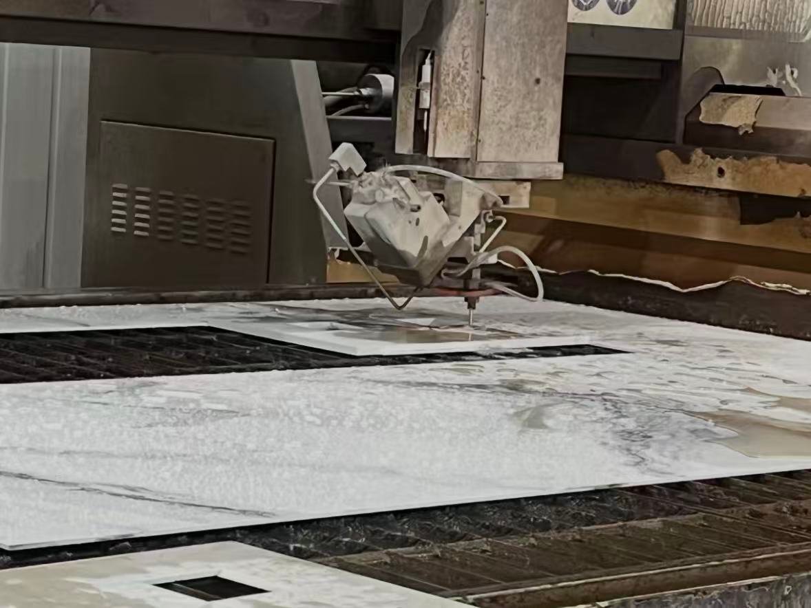 Waterjet cutting openings in stone countertop