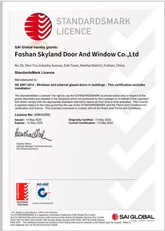 AS 2047 window and door certificate document