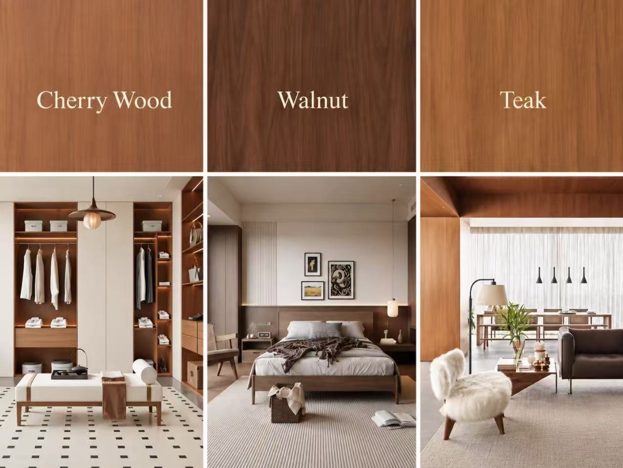 Cherry walnut and teak wood finishes for hotel furniture